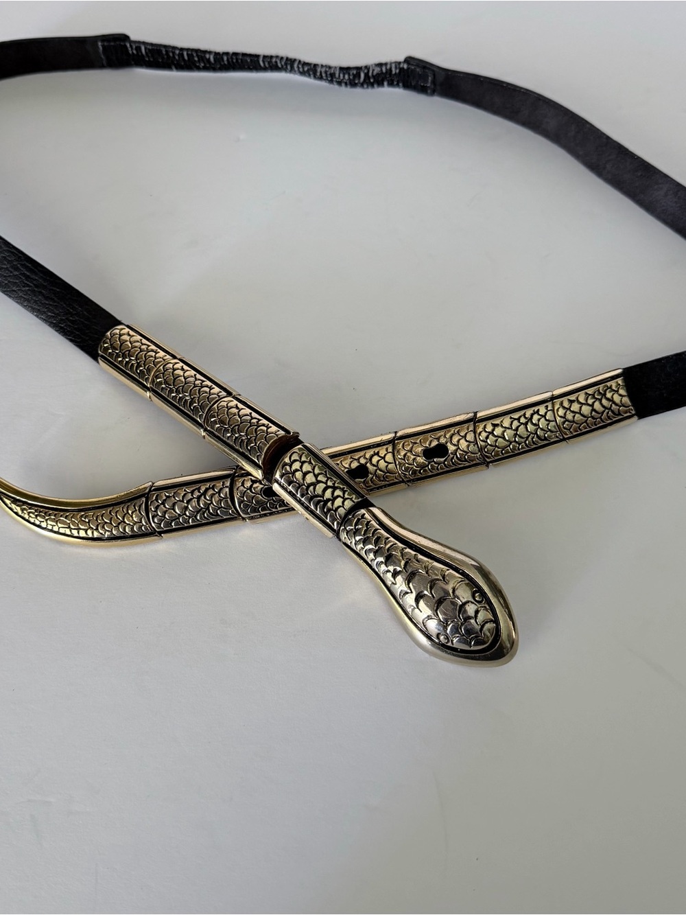 Vintage Brass and Leather adjustable belt Retro Goth
